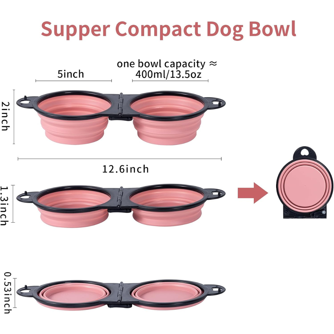 Collapsible Double Dog Travel Bowl, Pink - image 2