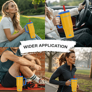 Insulated Tumbler with Handle and Straw, 26 oz, Yellow - image 4