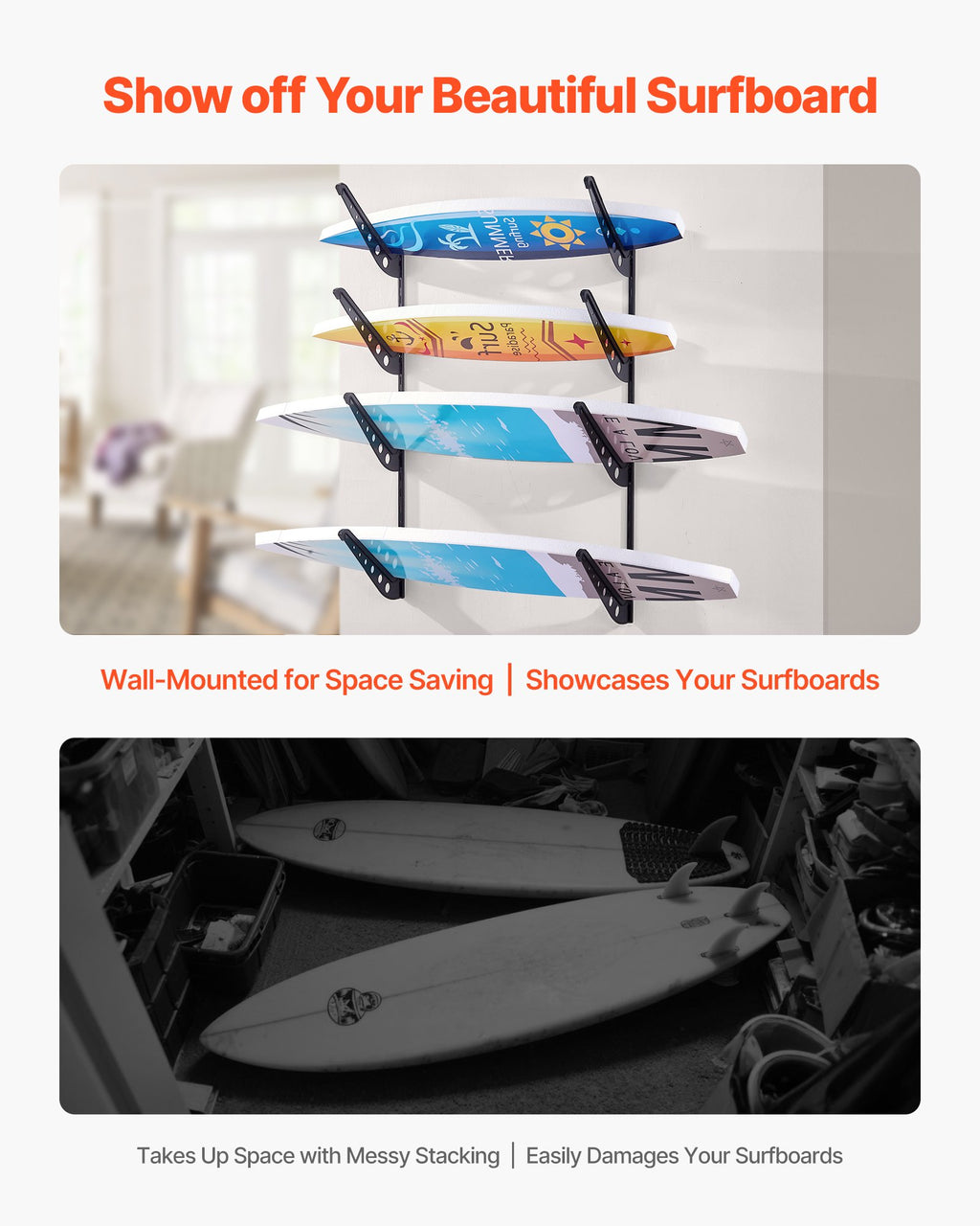 Surfboard Wall Rack, 4 Tier, Adjustable - image 3