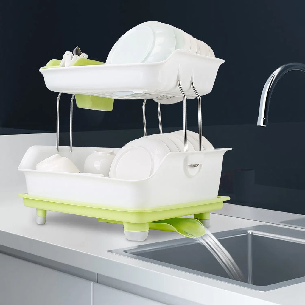 2-Tier Countertop Dish Rack with Drain Tray and Cutlery Holder - image 9
