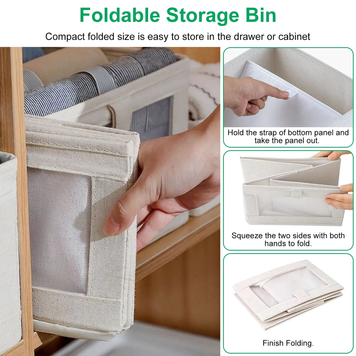 Foldable Closet Storage Bins with Window, 4 Pack, Beige - image 4