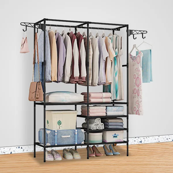 Metal Garment Rack with Shelves, Black - image 2