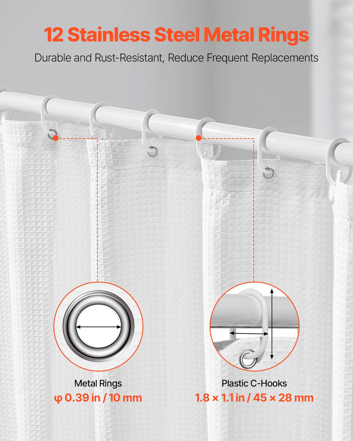 Waffle Weave Fabric Shower Curtain, 72 x 72 in, White - image 4