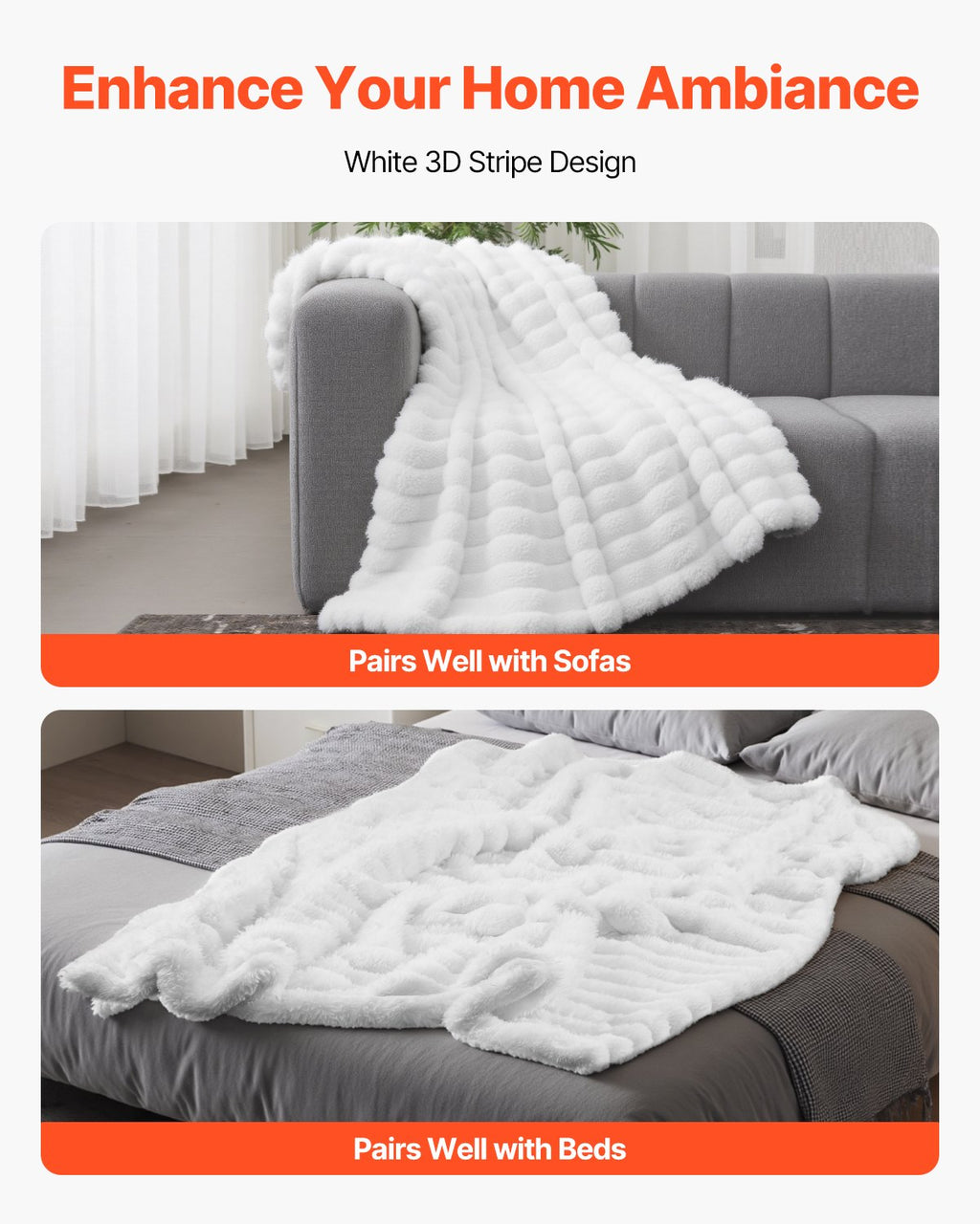 Faux Fur Throw Blanket, 50 x 60 in, White - image 2