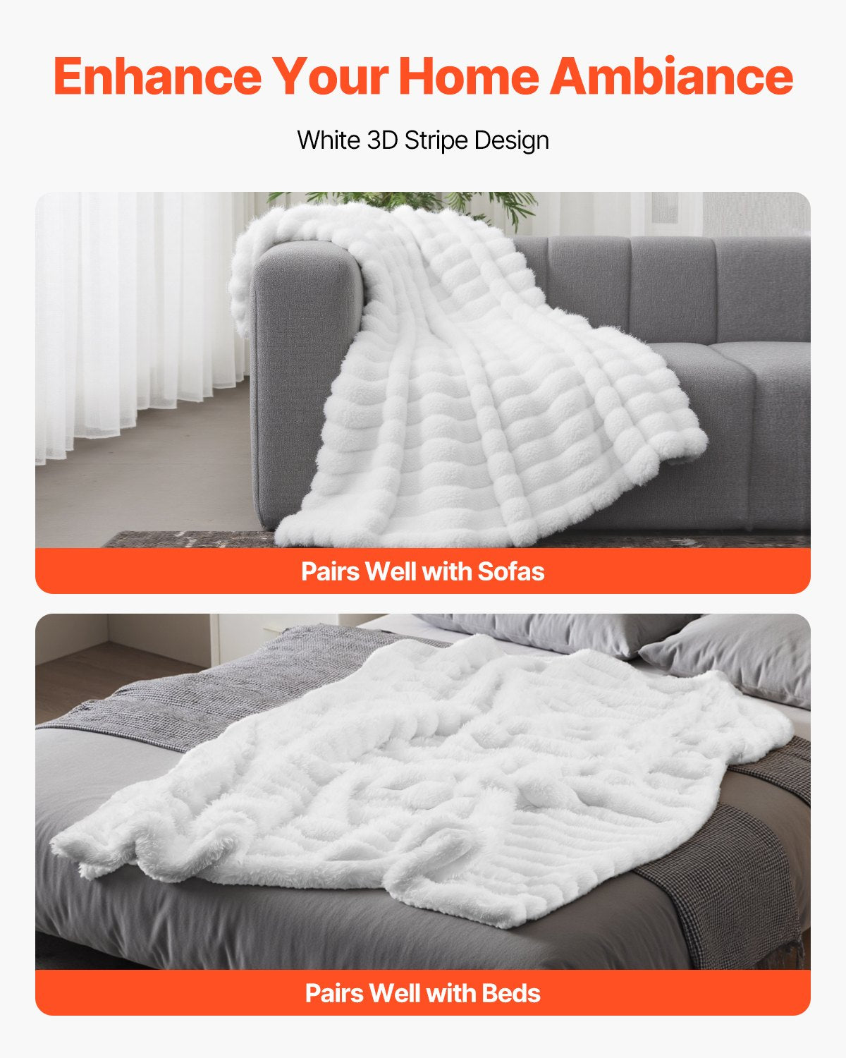 Faux Fur Throw Blanket, 50 x 60 in, White - image 2
