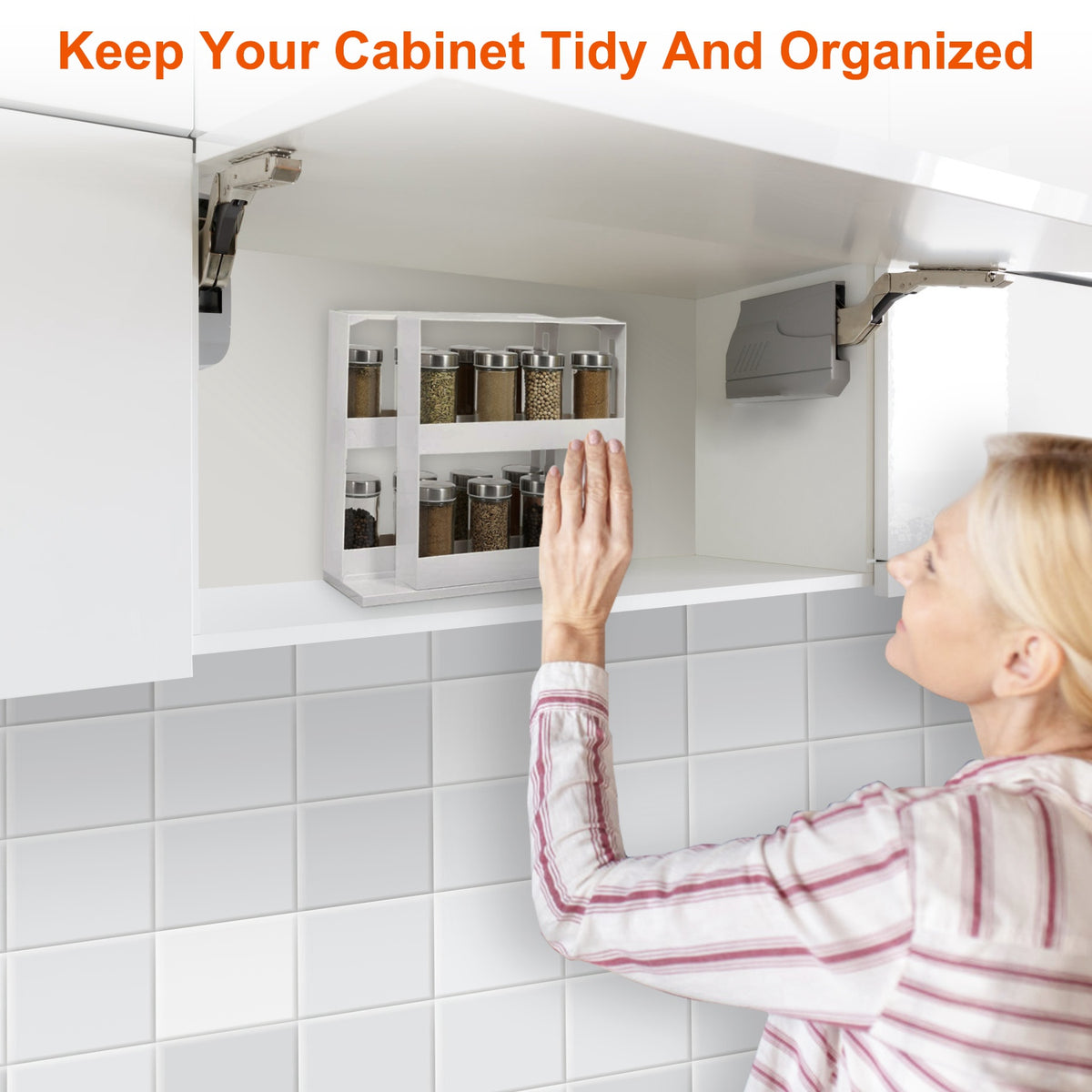 Two-Tier Swivel Cabinet Spice Organizer, White - image 5