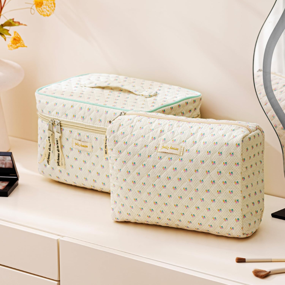 Quilted Makeup Bag Set, 3 Piece, White - image 3