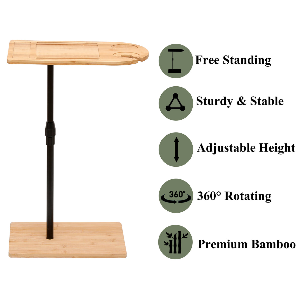 Bamboo C-Shaped Side Table, Height Adjustable - image 2