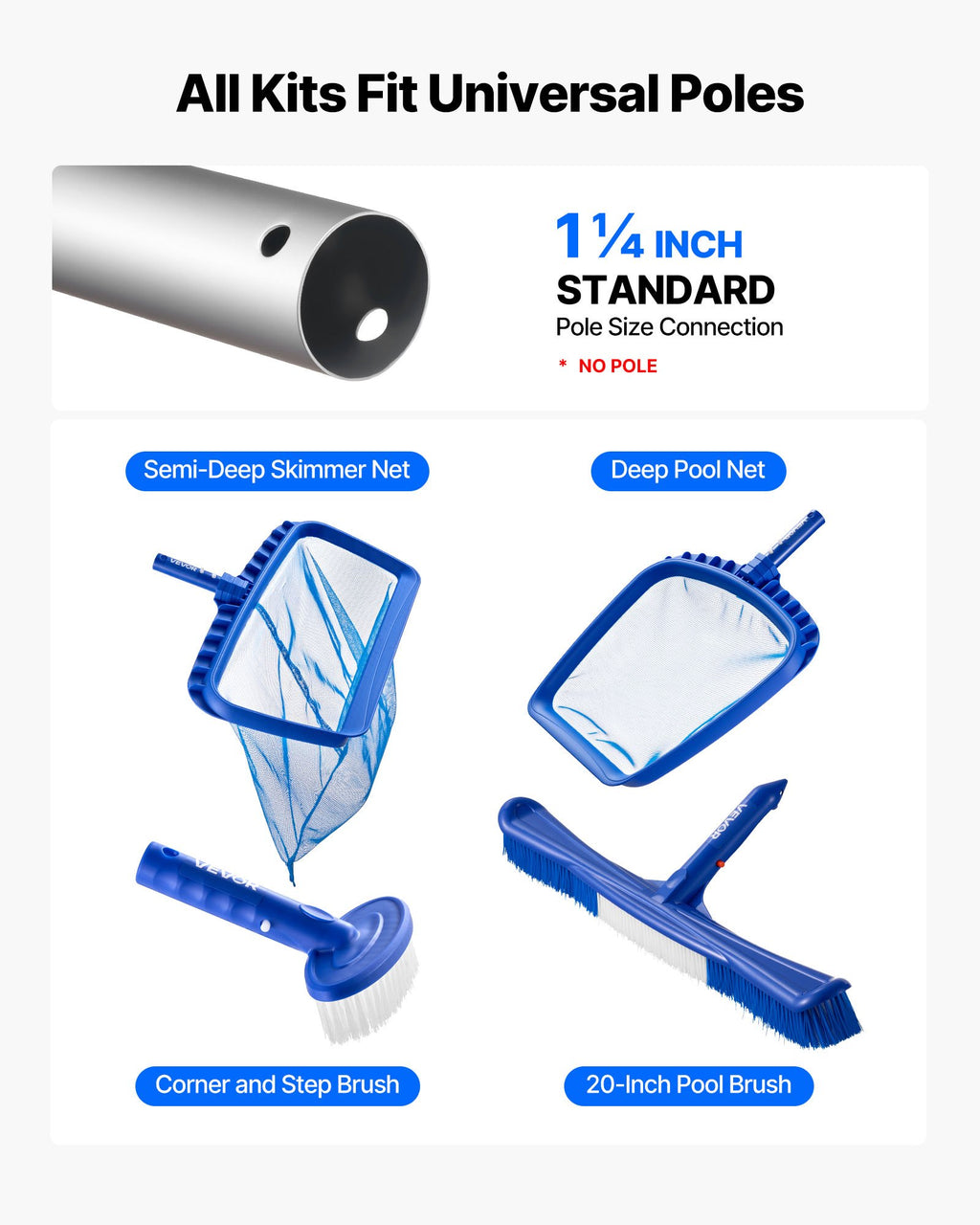 Pool Cleaning Kit with Skimmer Nets and Brushes, 4 Pieces - image 5