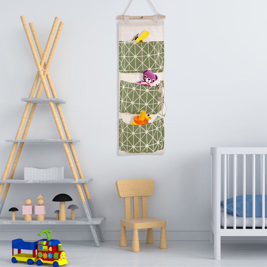 Wall Hanging Storage Organizer, 3 Pockets, Green - image 2