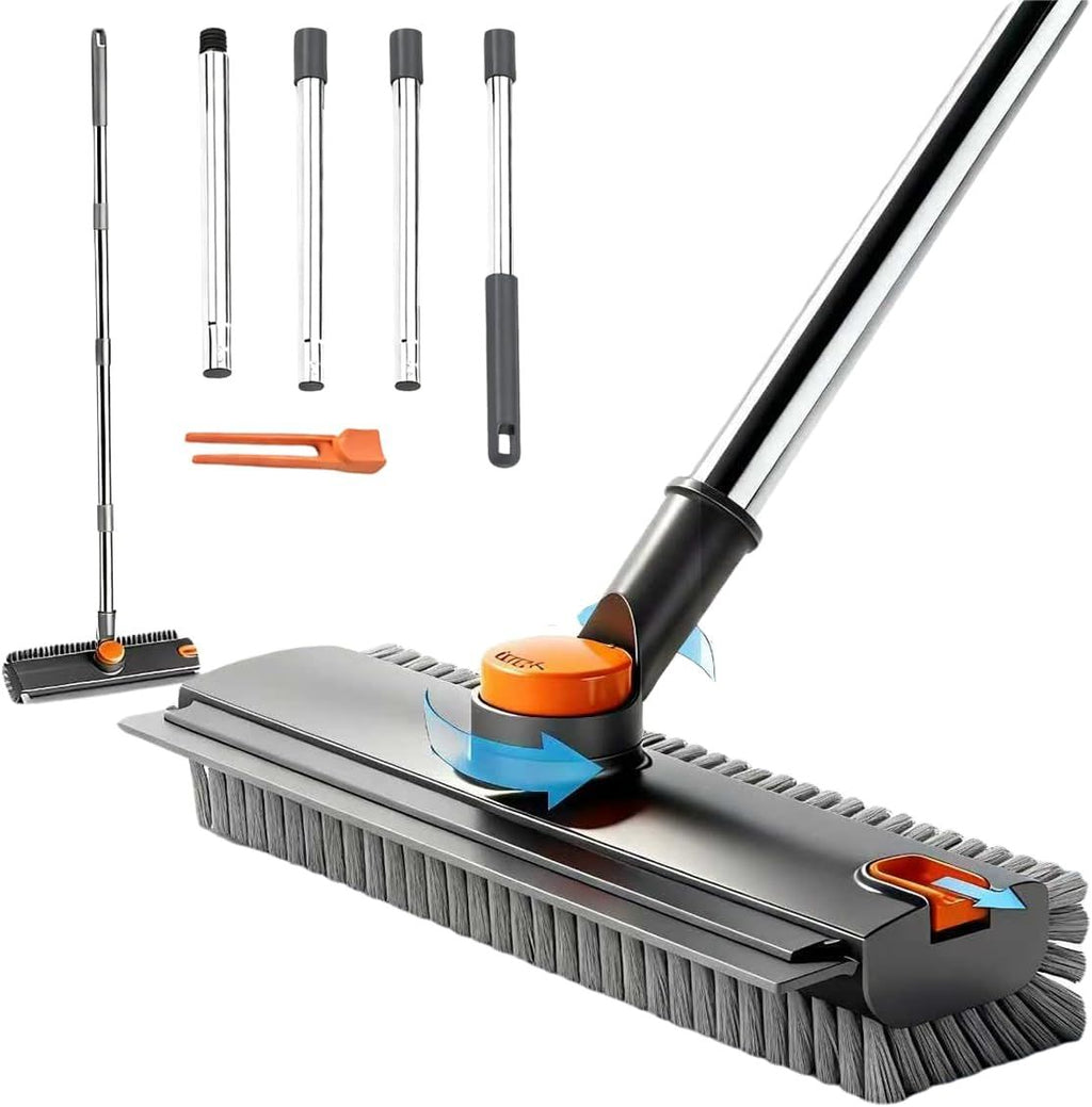 Floor Scrub Brush with Squeegee and Long Handle, Grey - image 8
