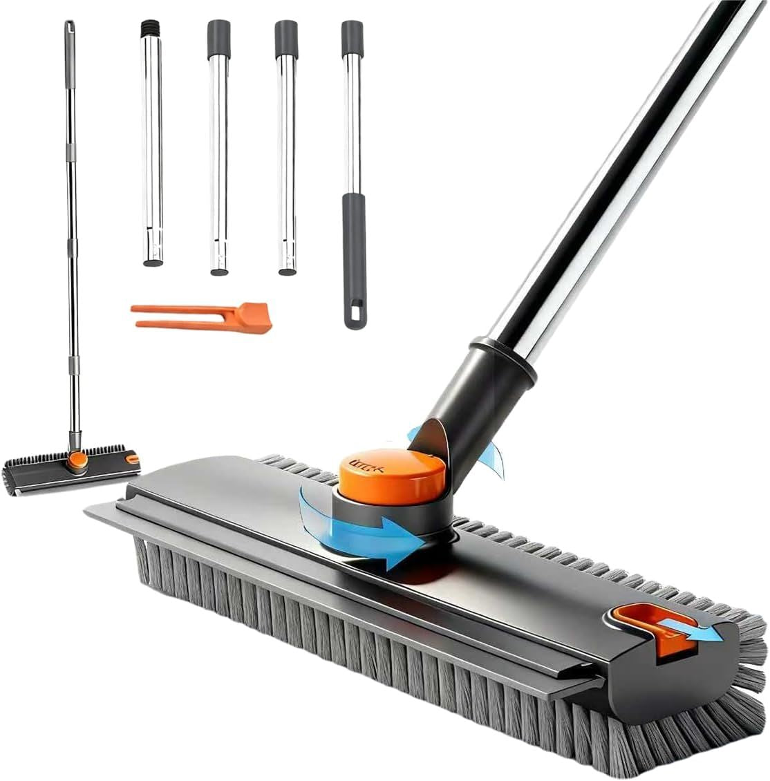 Floor Scrub Brush with Squeegee and Long Handle, Grey - image 8