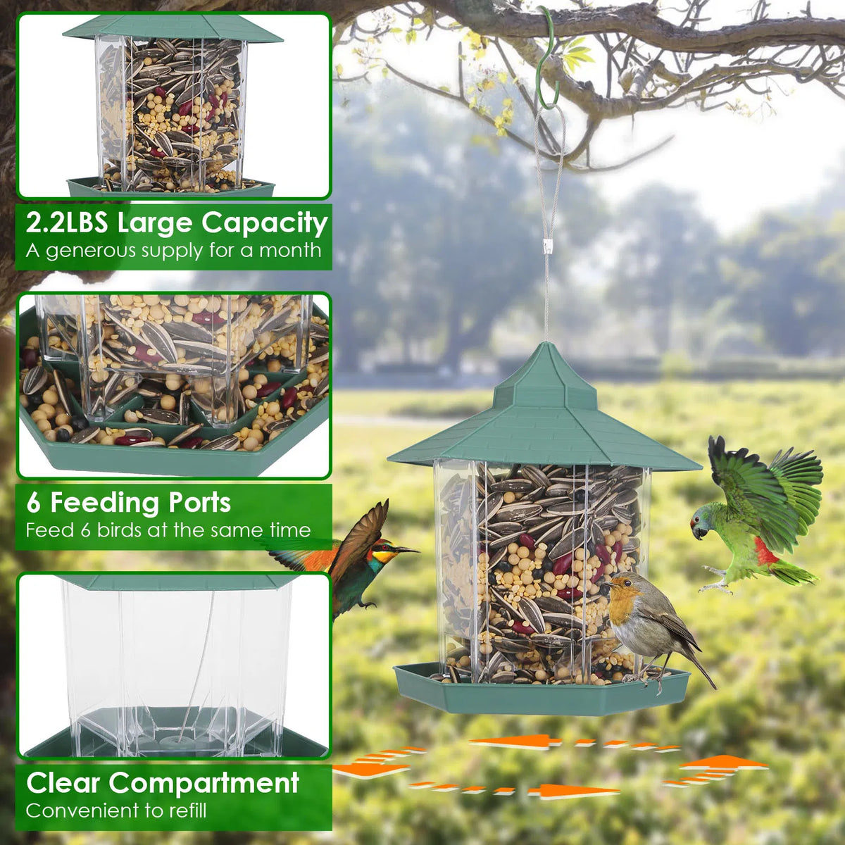 Hanging Gazebo Wild Bird Feeder, 6 Ports - image 4