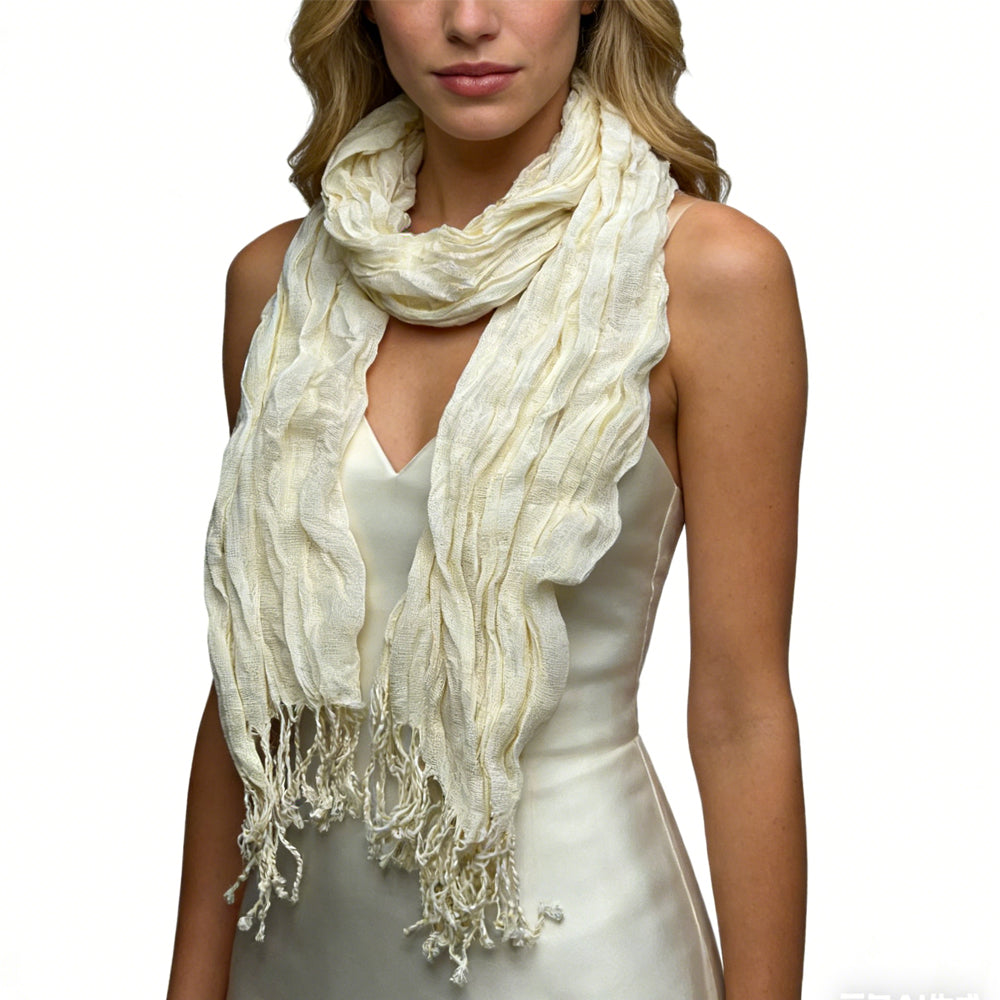 Crinkle Textured Scarf, White, 70 x 25 in - image 2