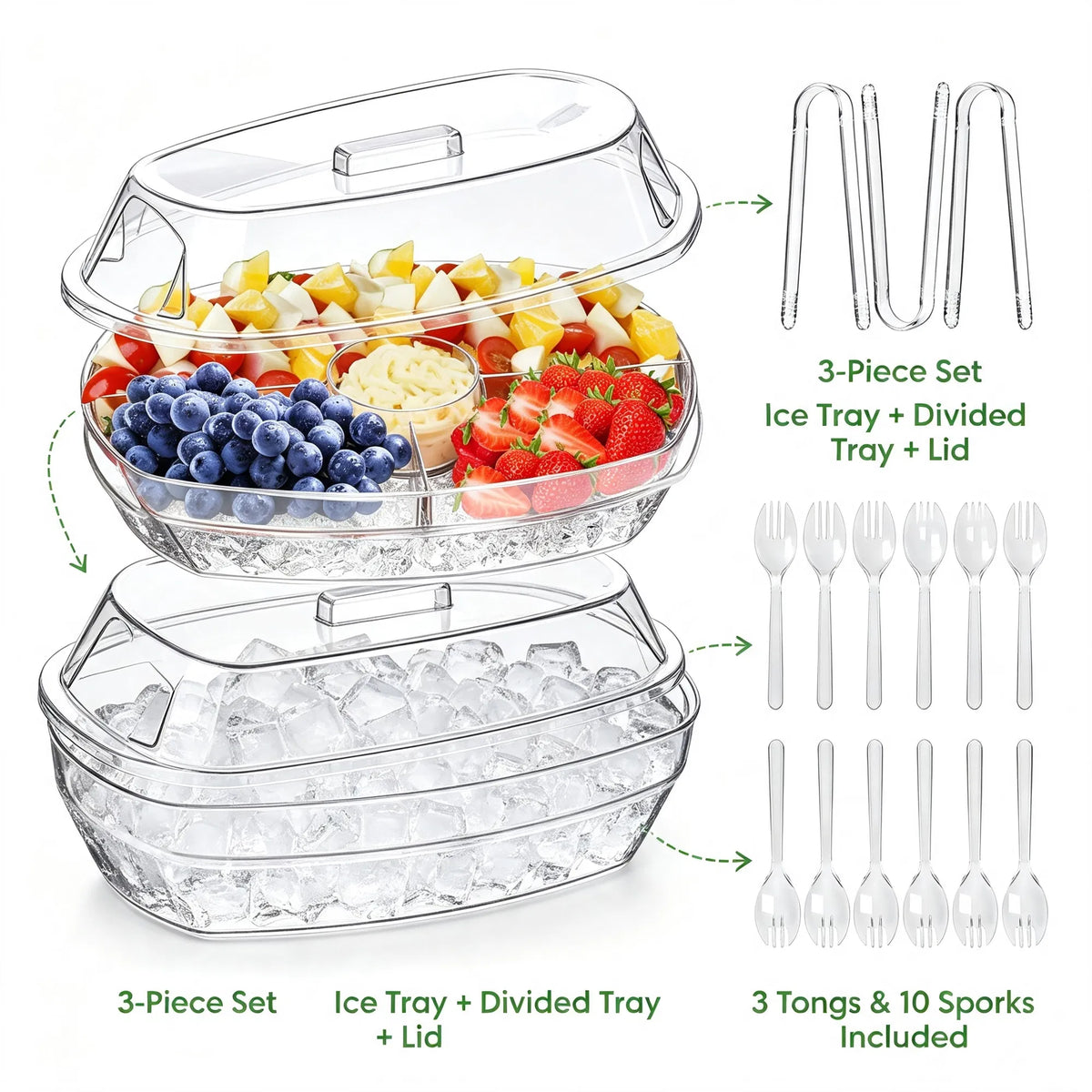 Chilled Serving Platter with Ice Tray and Lid, Divided - image 7