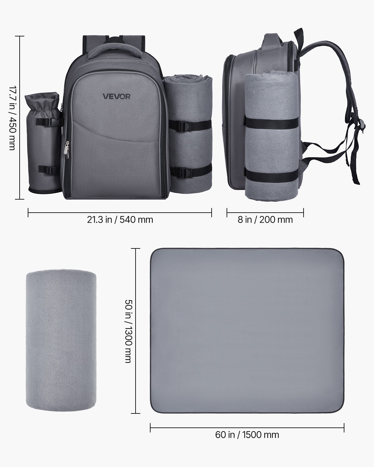 2-Person Picnic Backpack with Cooler, Grey - image 5