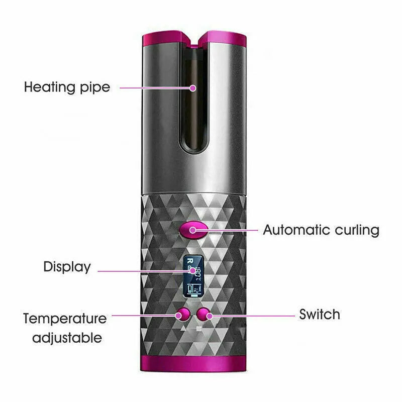 Cordless Auto-Rotating Hair Curler, Black - image 2