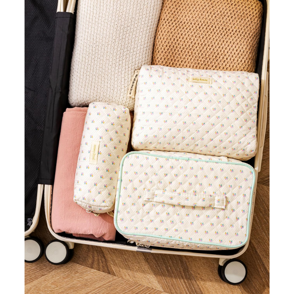 Quilted Makeup Bag Set, 3 Piece, White