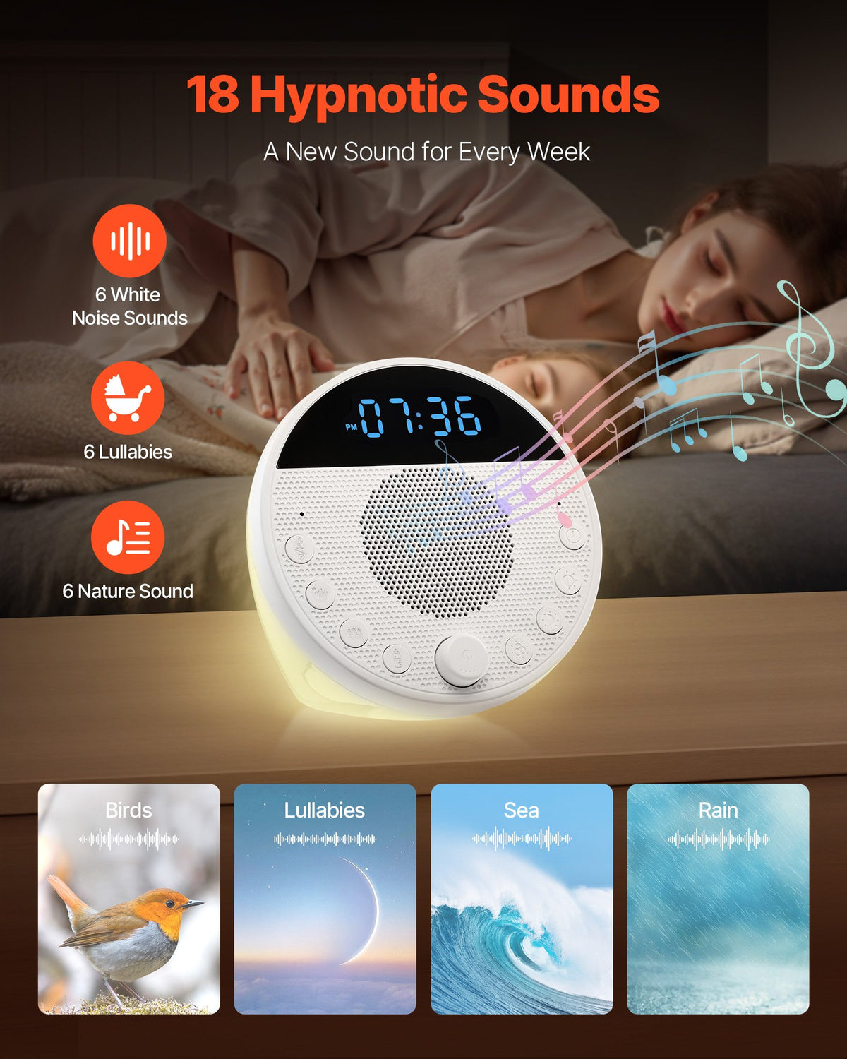 White Noise Sound Machine with 7-Color Night Light - image 3