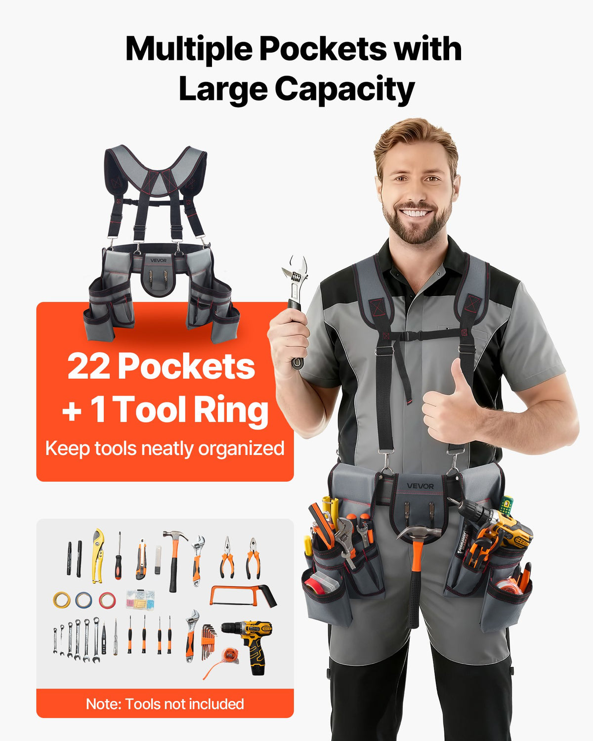 Tool Belt with Suspenders, 22 Pockets - image 3