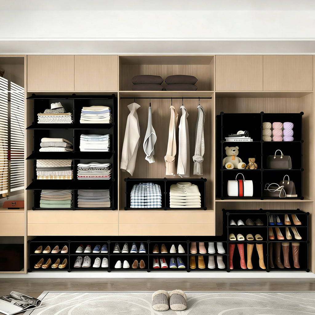 8-Tier Stackable Shoe Storage Cabinet with Doors, Black - image 5