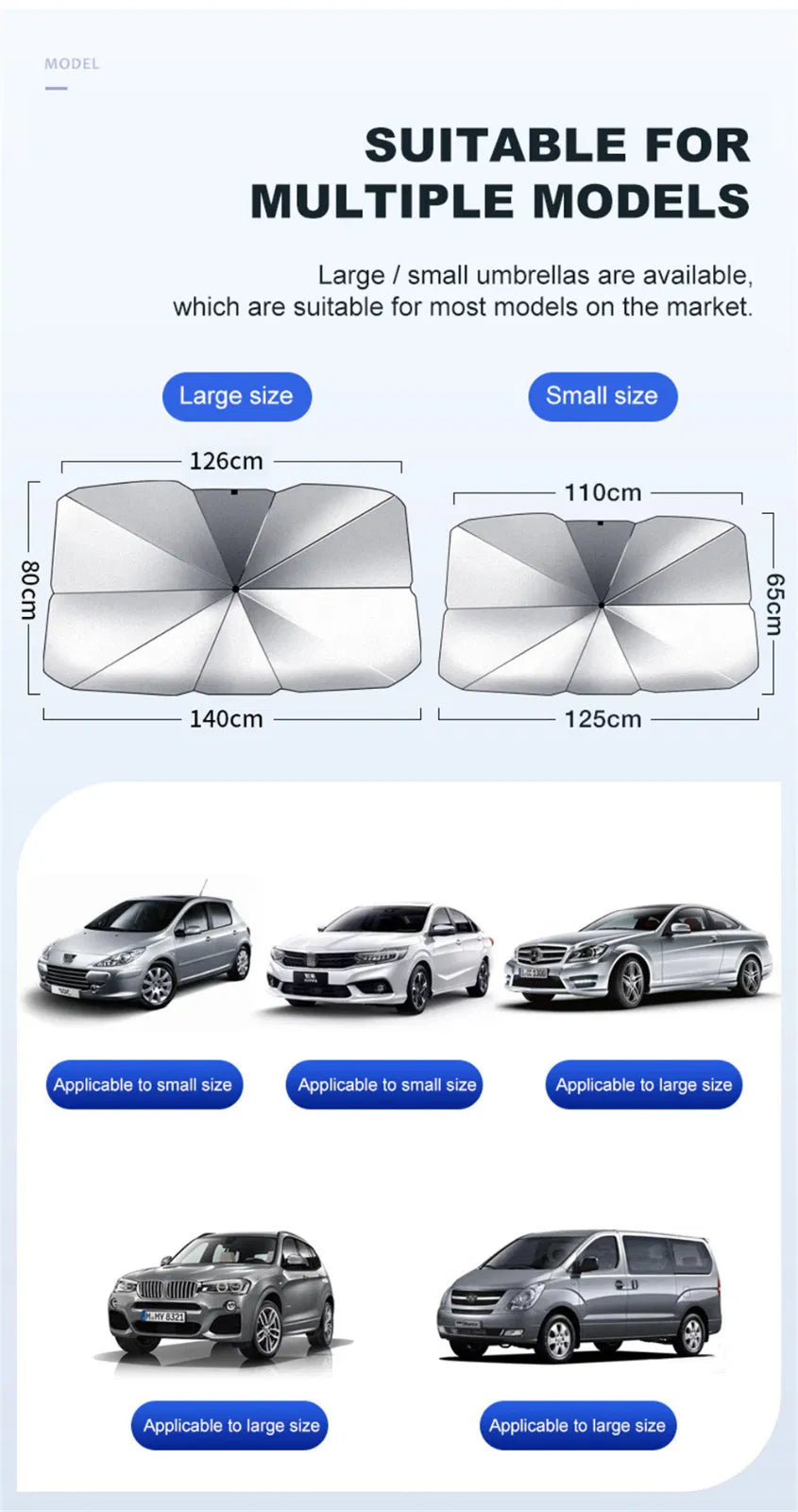 Foldable Car Windshield Sun Shade Umbrella, 57 in - image 6