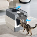 Easy-Clean Cat Litter Box with Drawer, Grey
