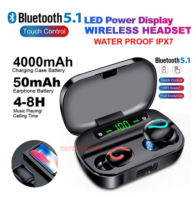 Wireless Earbuds with LED Charging Case, Black - image 5
