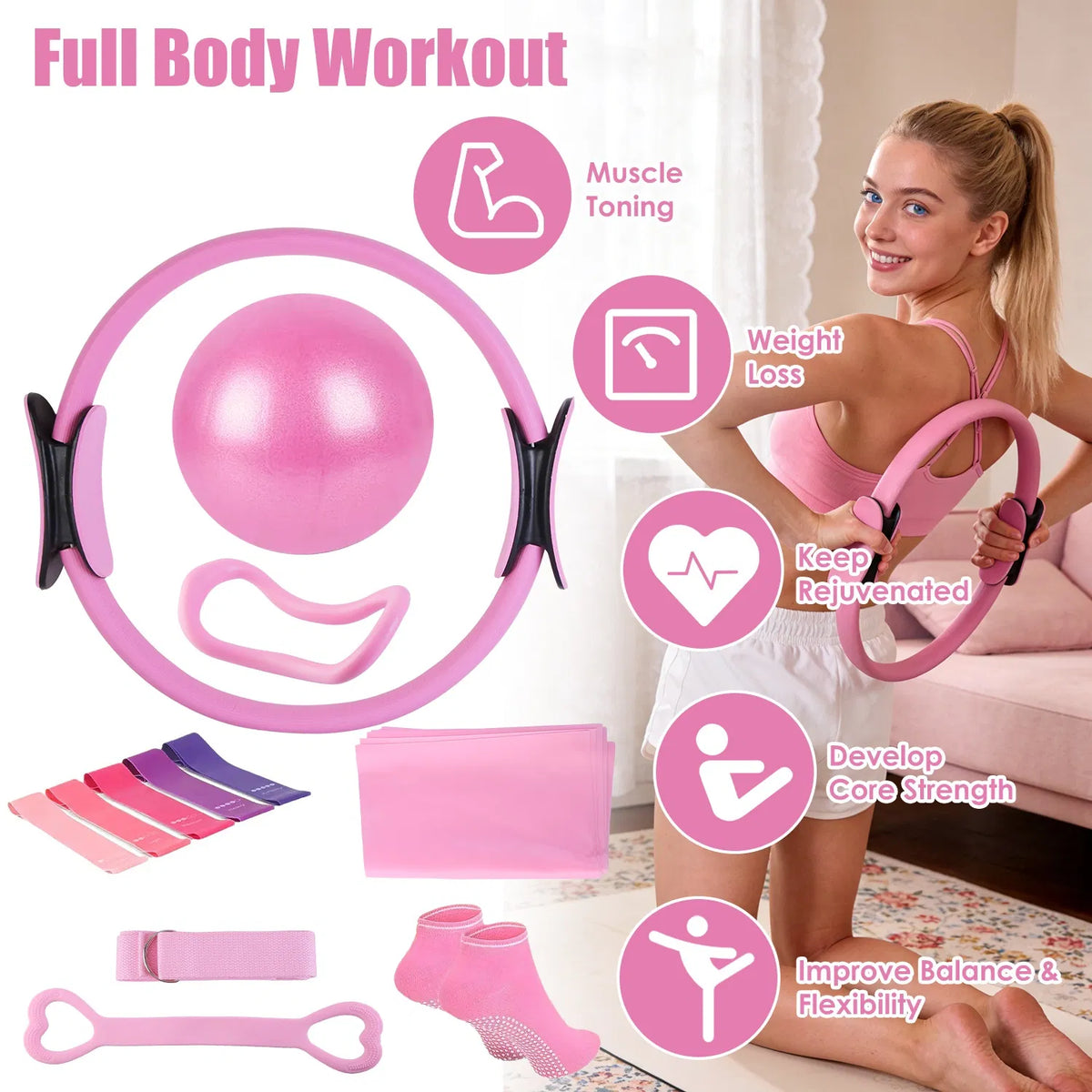 Pilates Kit, 14 Pieces with Ring, Ball and Bands - image 9