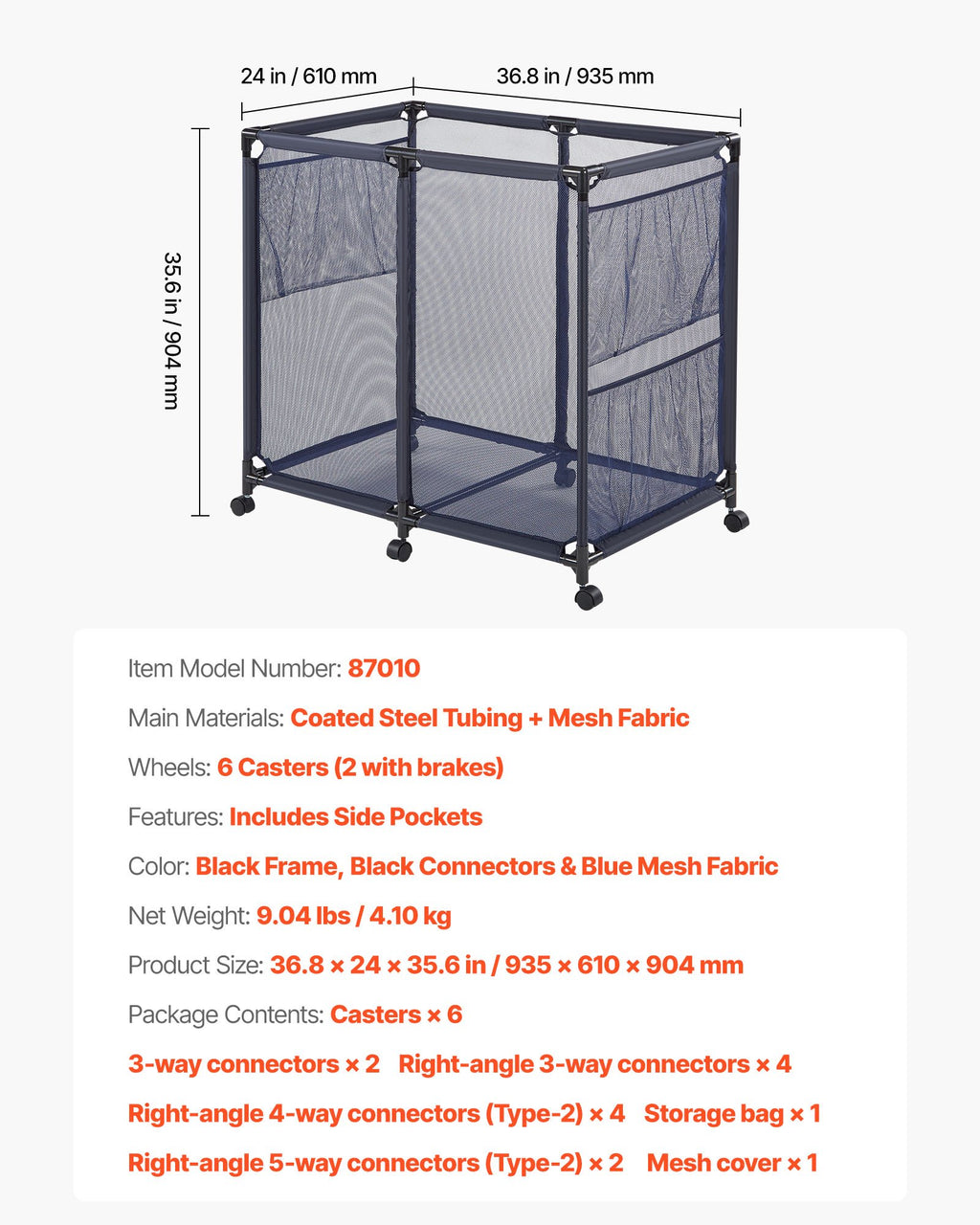 Rolling Pool Storage Bin, Mesh, 36.8 x 24 x 35.6 in - image 4