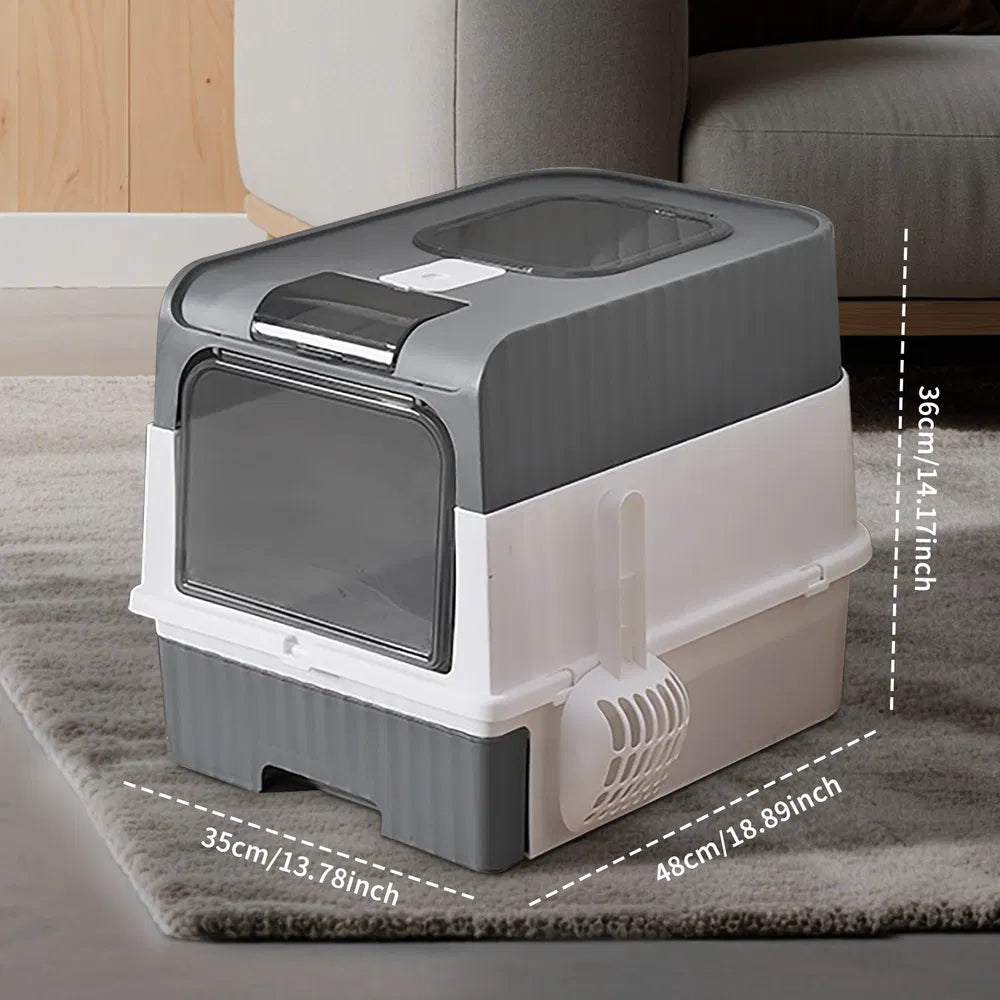 Easy-Clean Cat Litter Box with Drawer, Grey - image 4