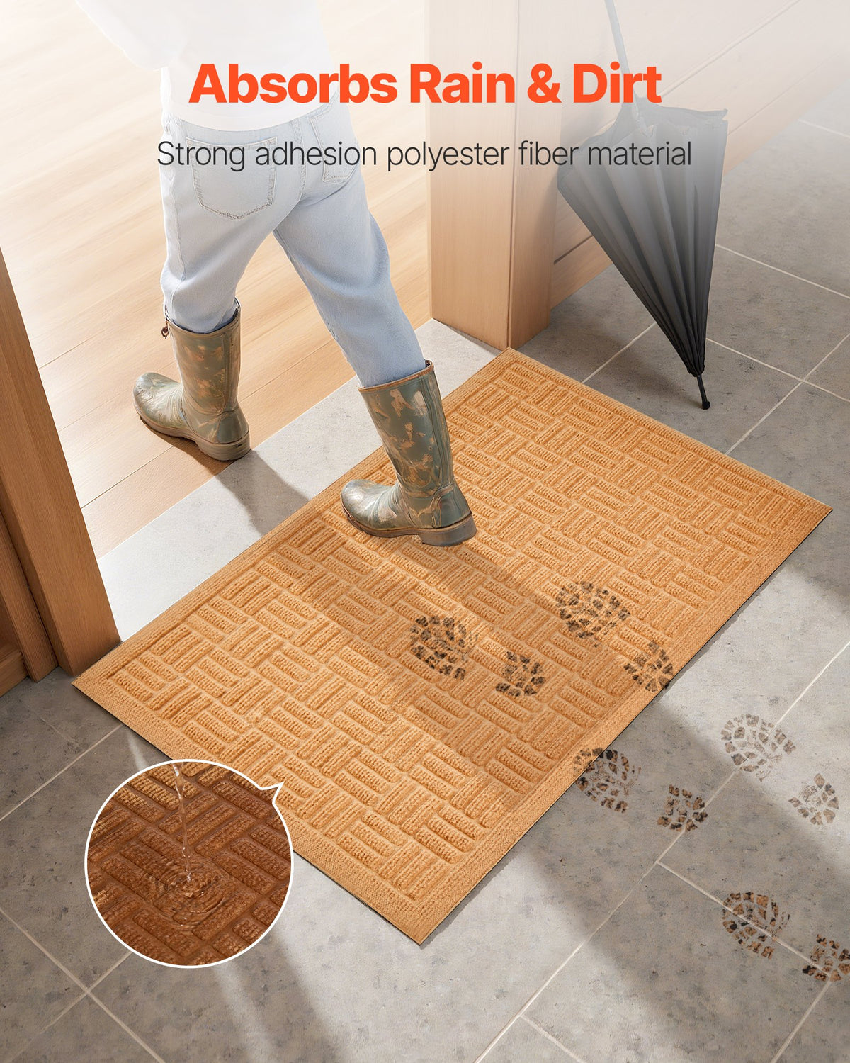 Non-Slip Front Door Mat, 29.5 x 17.7 in, Beige - image 4