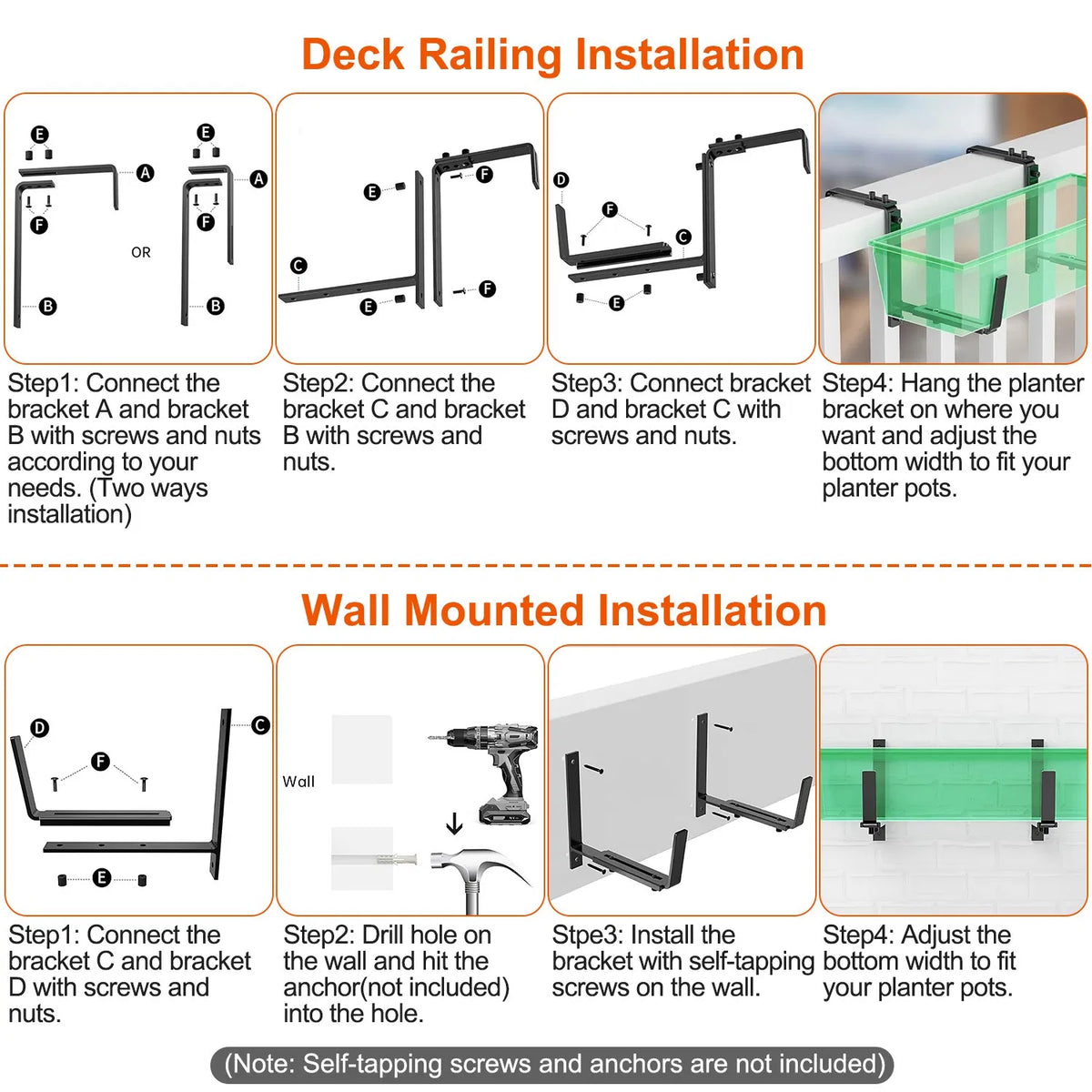 Adjustable Railing Planter Box Brackets, 4 Pack - image 9