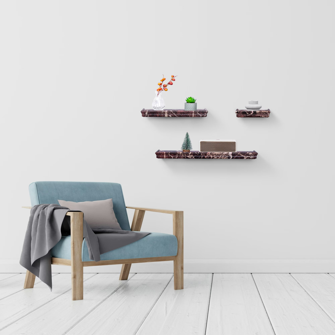 Floating Wall Shelves, Set of 3, Marble Look - image 3