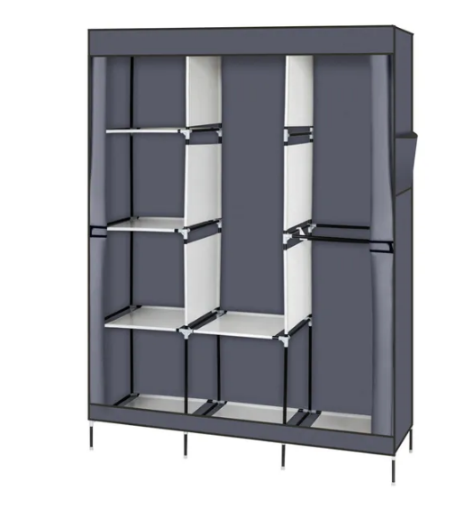 Portable Wardrobe Closet with Shelves and Cover, Gray - image 3
