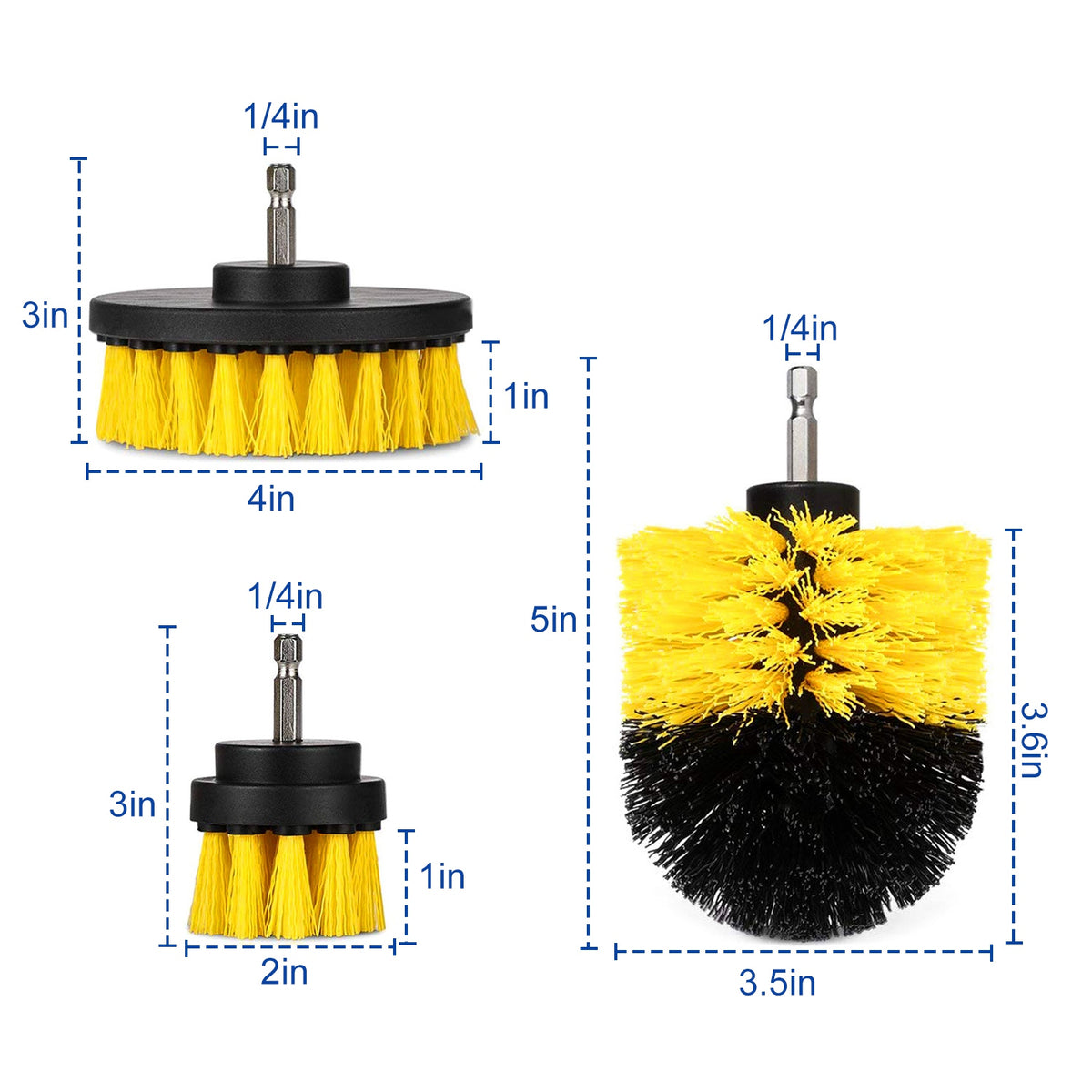 Drill Brush Attachment Set, 3 Pieces, Yellow - image 2