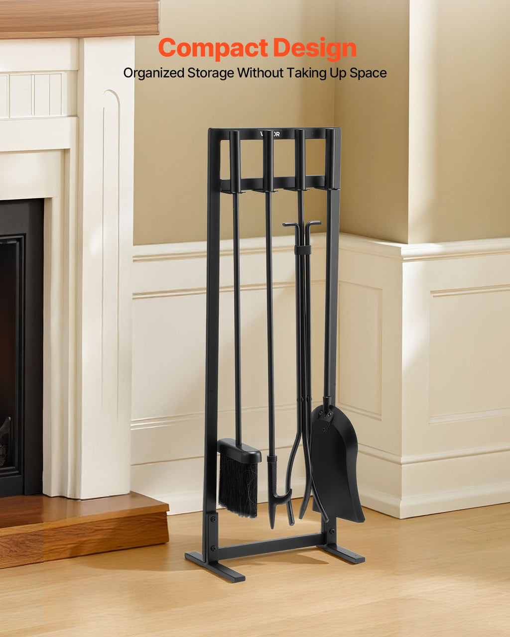 Fireplace Tool Set, 5 Piece with Square Stand