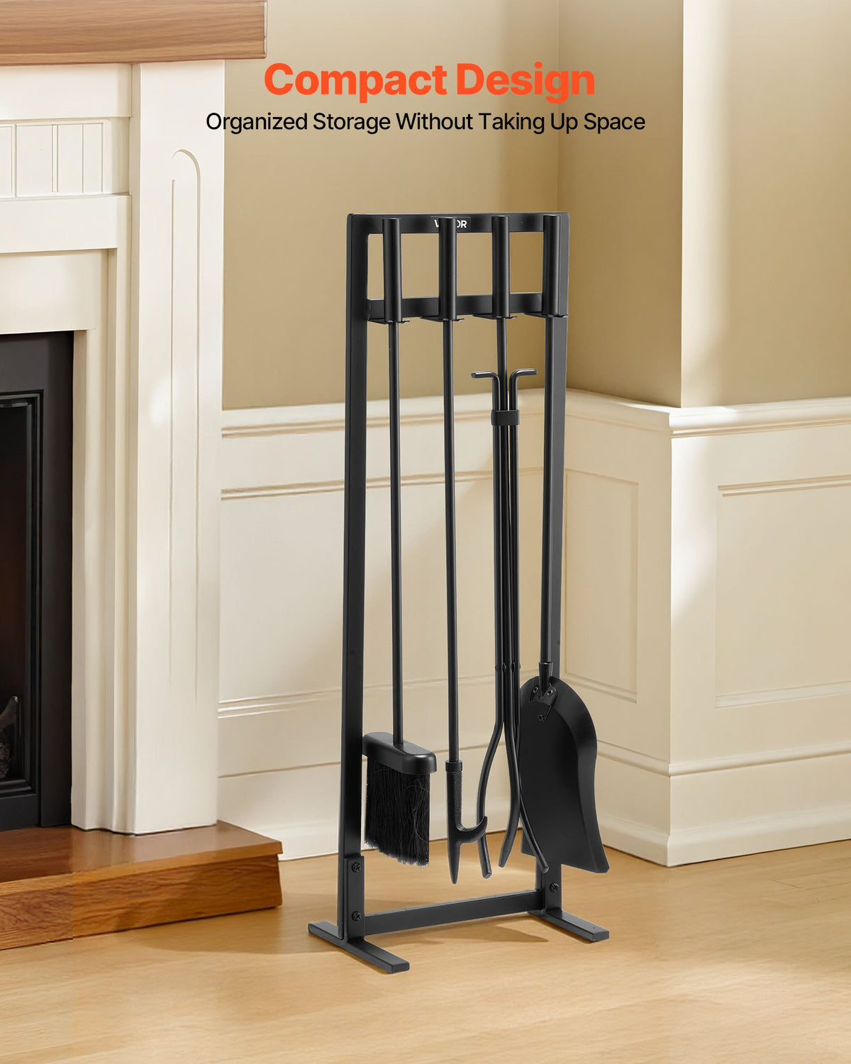 Fireplace Tool Set, 5 Piece with Square Stand