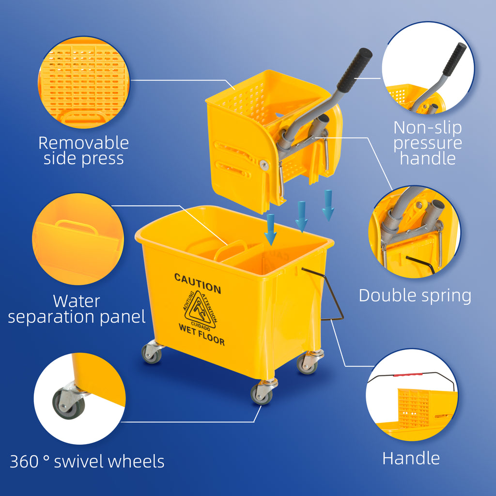Mop Bucket with Wringer on Wheels, 21 Qt, Yellow - image 6