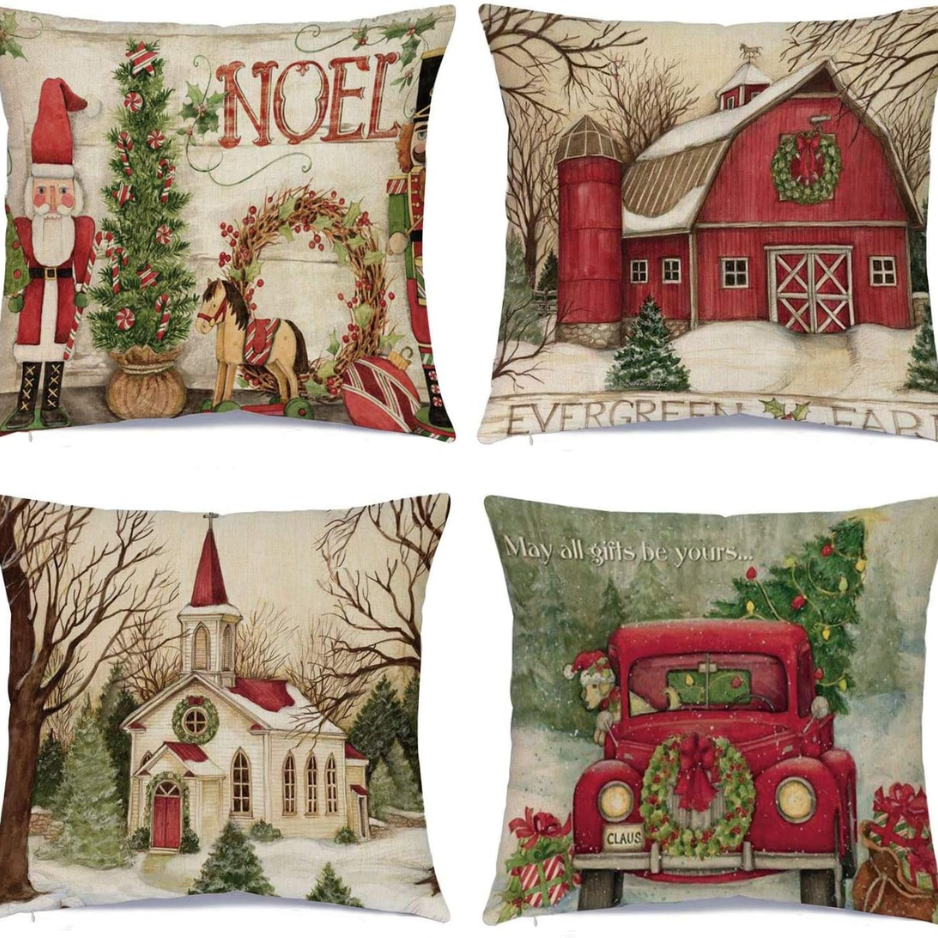 Christmas Farmhouse Pillow Covers, 18 x 18 in, Set of 4 - image 2