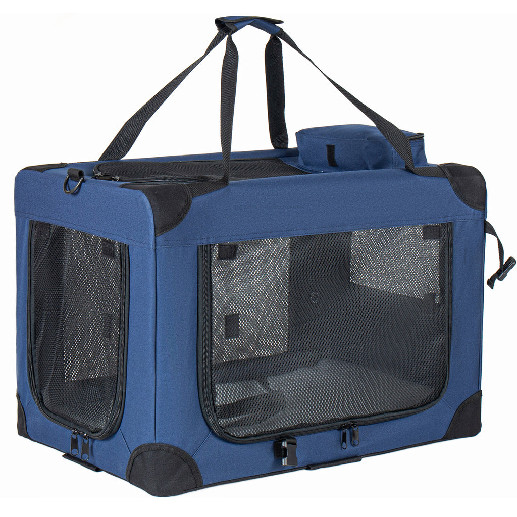Soft Dog Crate, 32 Inch, 3-Door, Dark Blue
