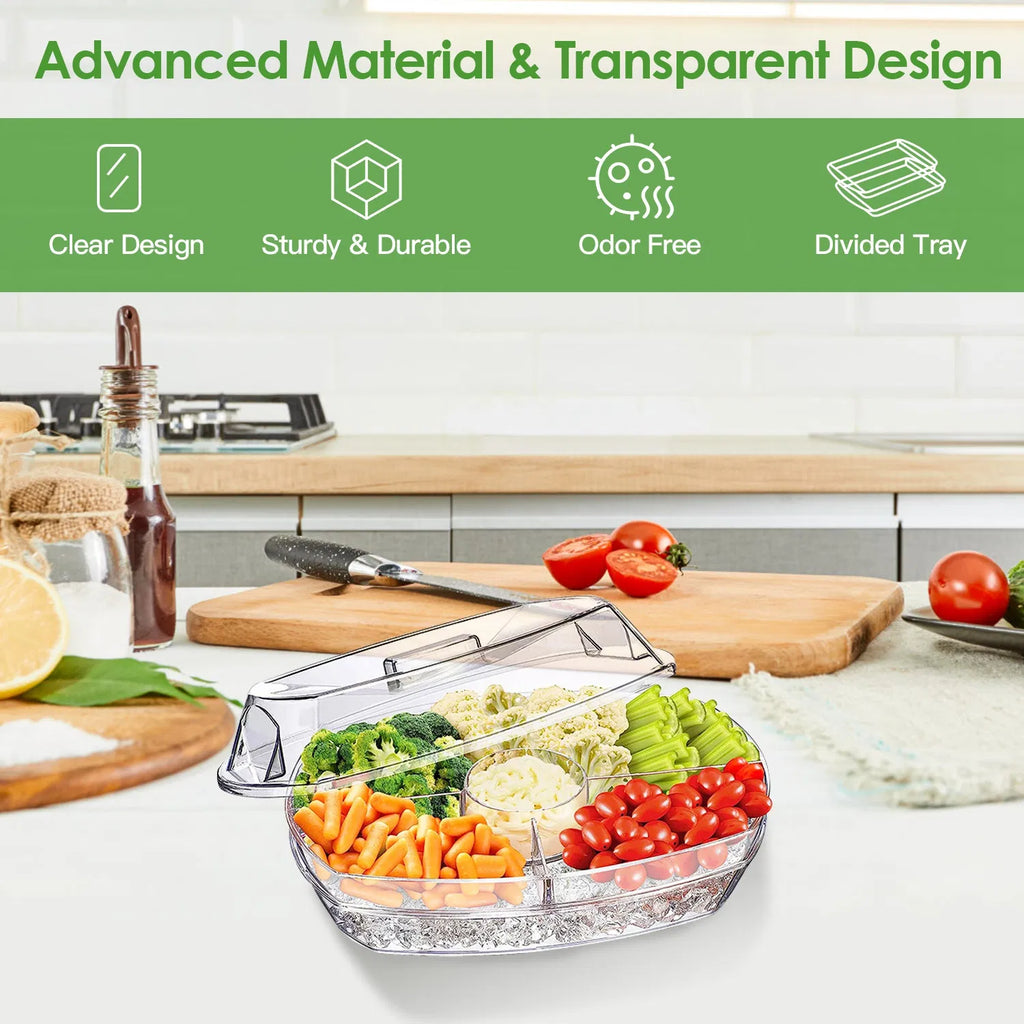 Chilled Serving Platter with Ice Tray and Lid, Divided - image 2