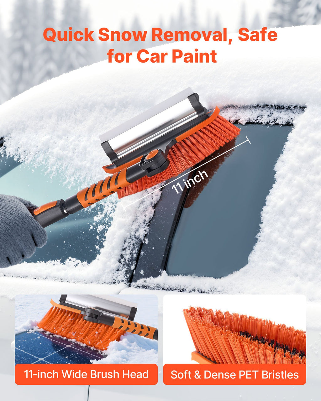 Extendable Car Snow Brush with Ice Scraper and Squeegee