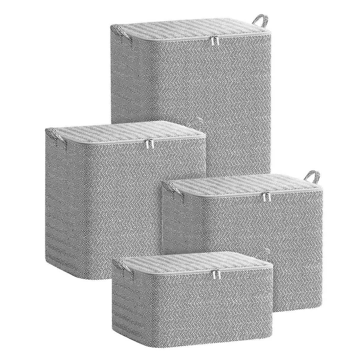 Foldable Storage Bags with Zipper and Handles, 4 Pack, Grey - image 6
