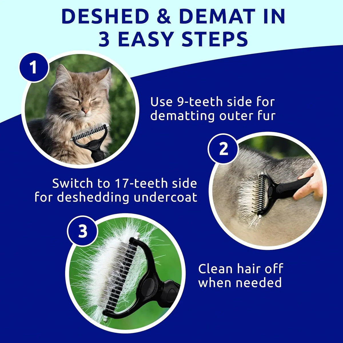 Pet Deshedding and Dematting Brush, 2-Sided - image 4