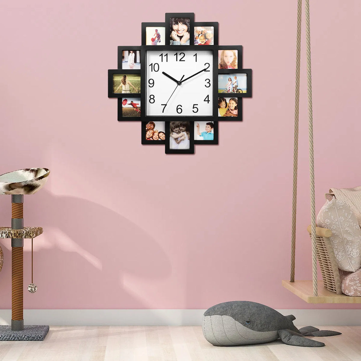 Photo Collage Wall Clock, 12 Frames, Black - image 7