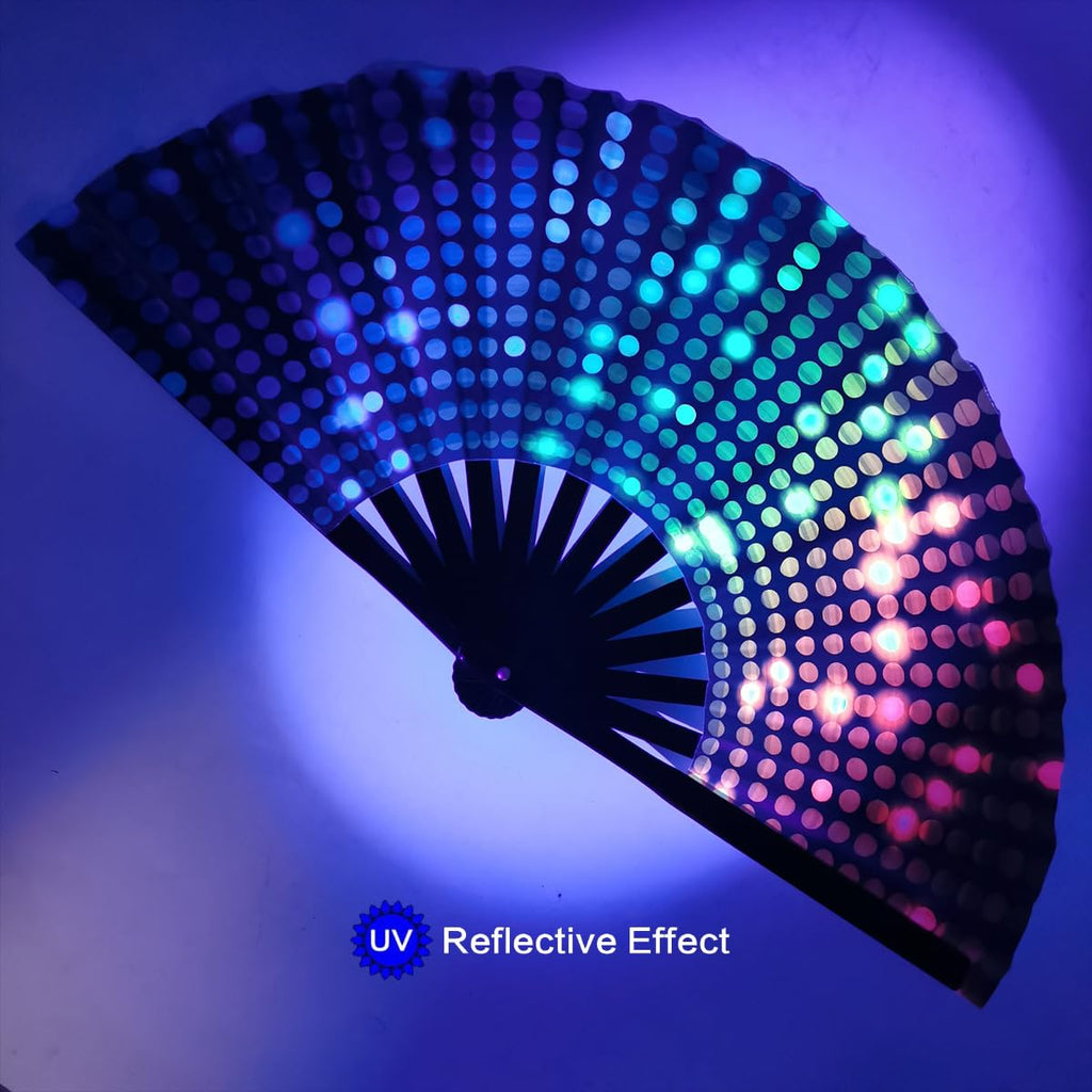 Large Folding Bamboo Hand Fan, Polka Dots - image 5