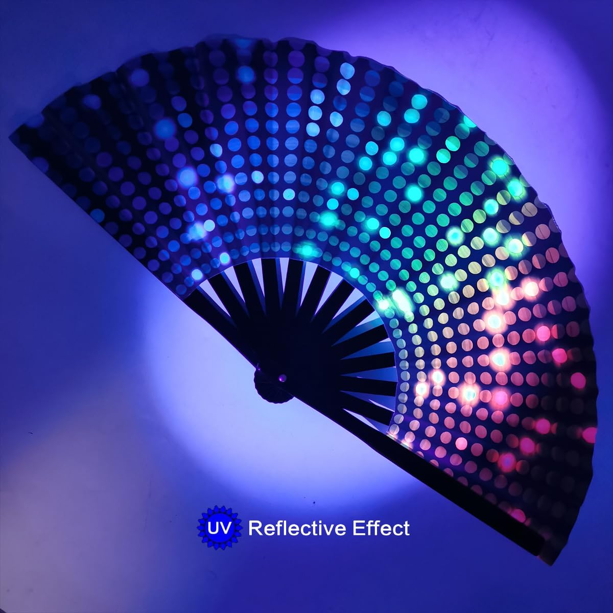 Large Folding Bamboo Hand Fan, Polka Dots - image 5
