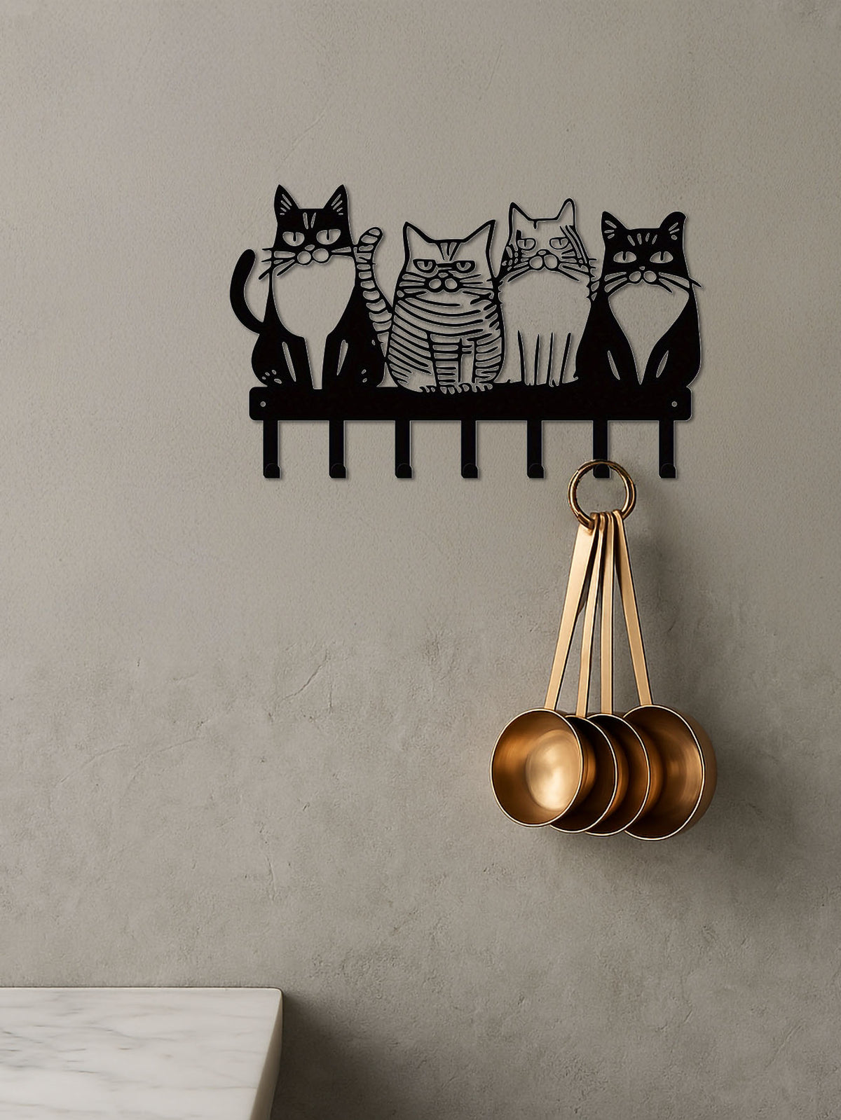 Cat Silhouette Metal Wall Hook Rack, 6 Hooks - image 2