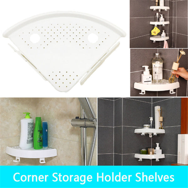Bathroom Corner Shelf with Hooks, White - image 6